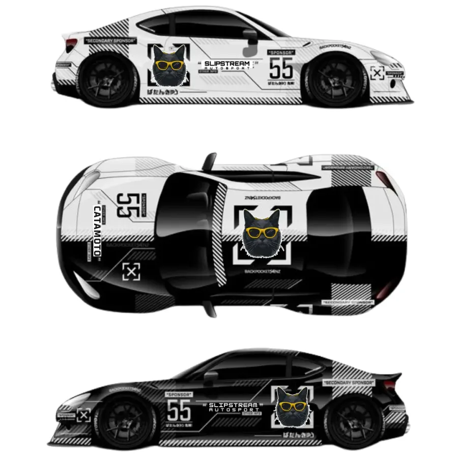 Livery design sheets showing Slipstream Autosport car branding from three angles